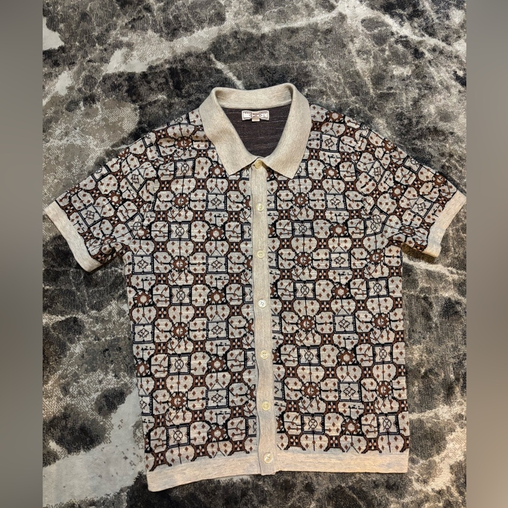 J.Crew Wallace & Barnes Short-sleeve Cotton Jacquard Cardigan Polo Sweater